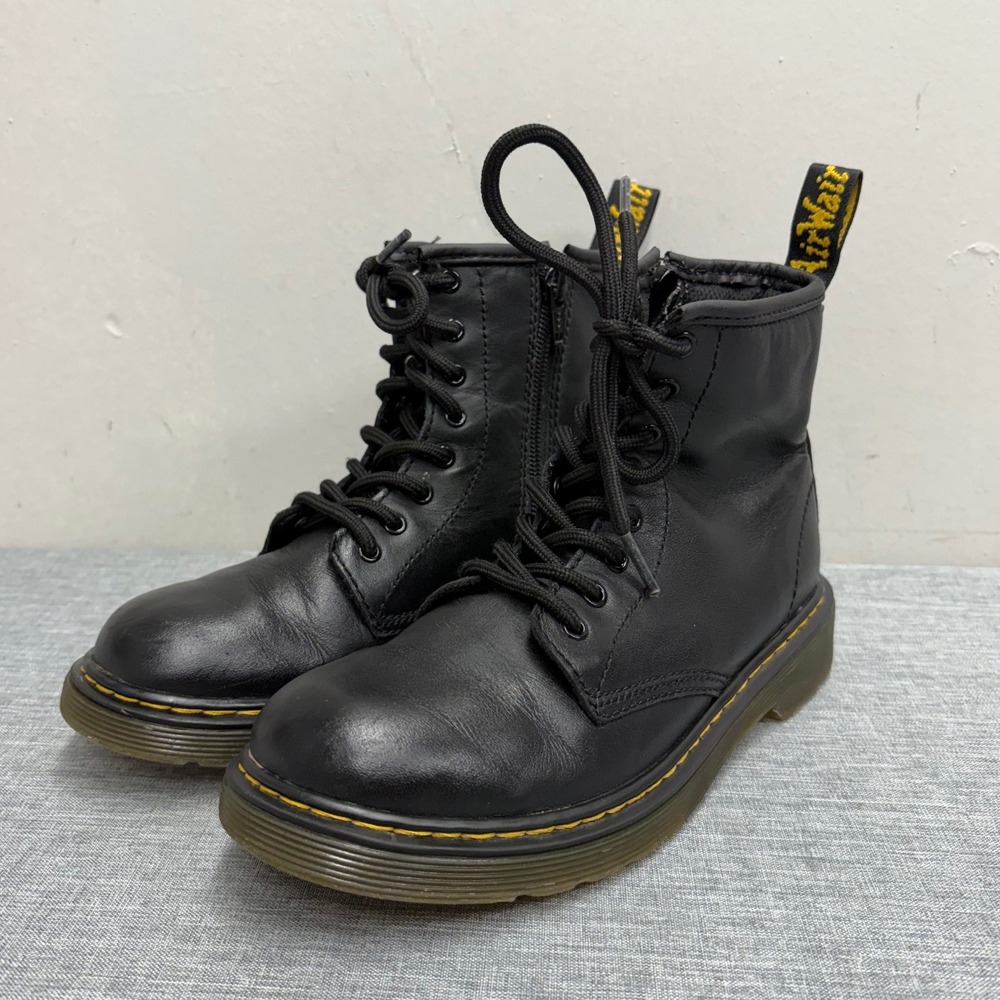 Dr. Martens 1460 J Boots Kids Size 3 Black Leather Side Zip Classic Combat